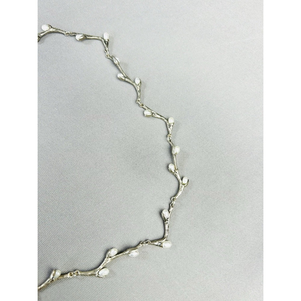 Silver Pussywillow Branch Style Pearl Necklace - Picture 4 of 9